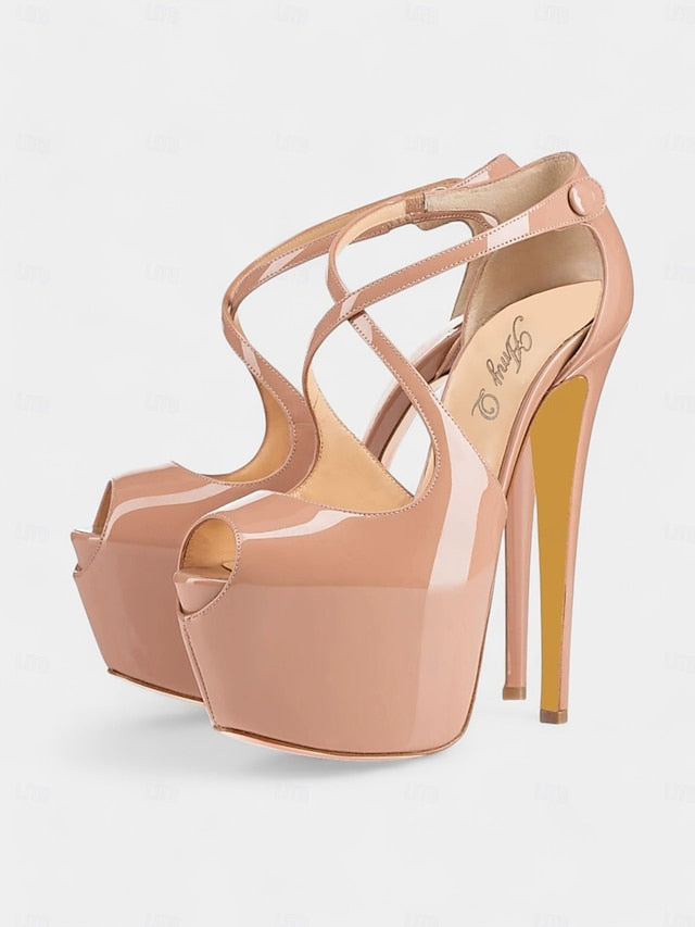 Heels Red Platform Black with Cross Stiletto Leather Patent and