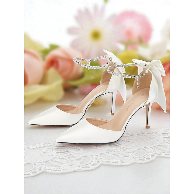 with and Ivory Pointed Satin Toe Bow Women's Stiletto Heels