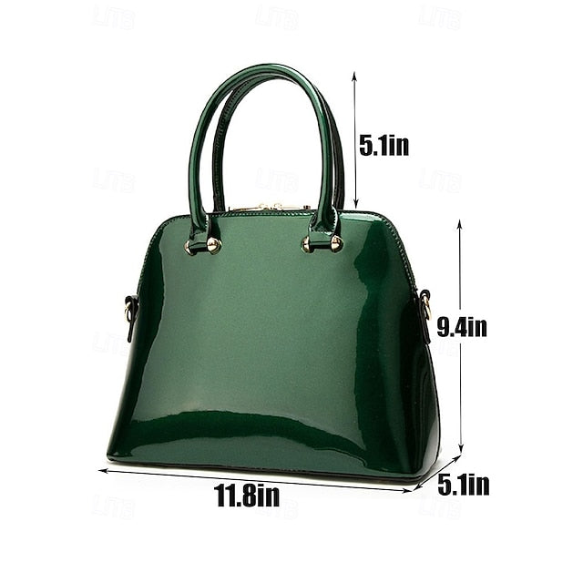 - Patent Green Women's Elegant Bag Shiny Leather Tote
