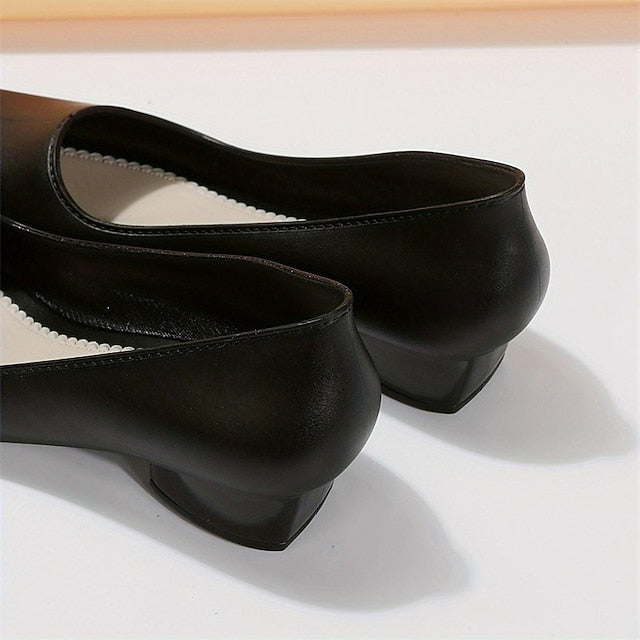 – Classic Heel Women's Toe Slip-On Black Low Pumps Round