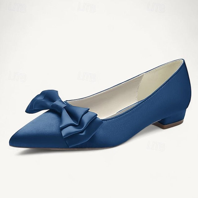 Bowknot Party Low Flats Pointed Shoes Wedding Heel Women's