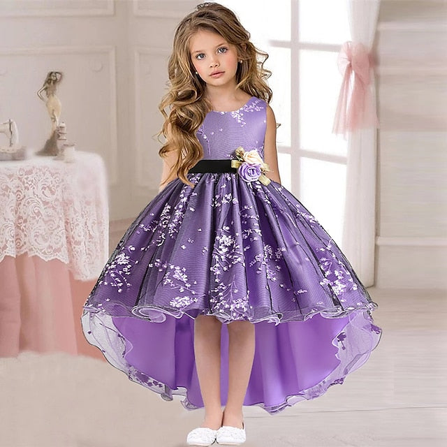 Dress Colored Girls' Kids Solid Wedding Floral Sleeveless