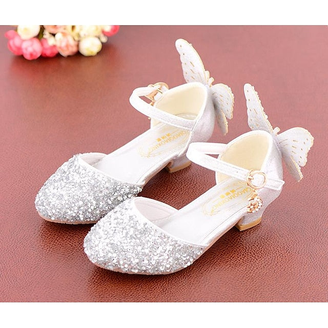 – Girls' Sparkling Butterfly-Embellished Ballet Flats