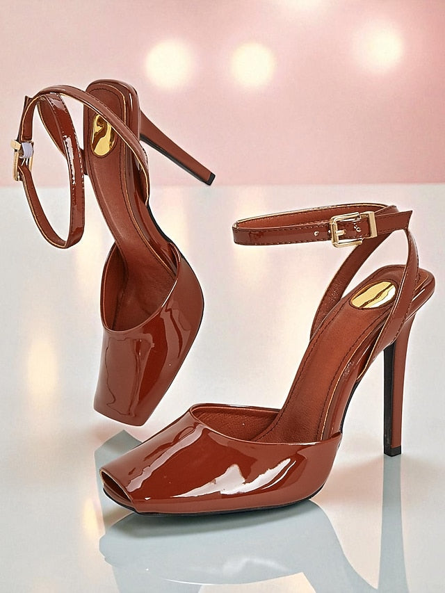 Peep Women's Leather Green Toe - Dark Patent High Heels