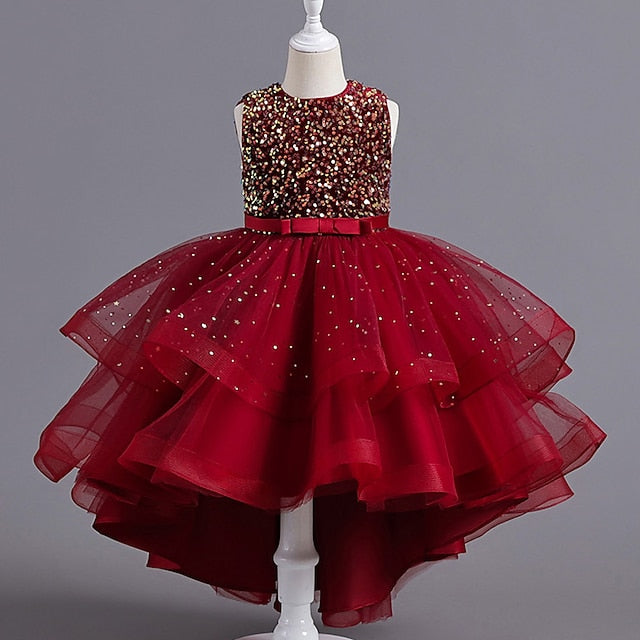 Kids Solid Party Girls' Color Sleeveless Dress