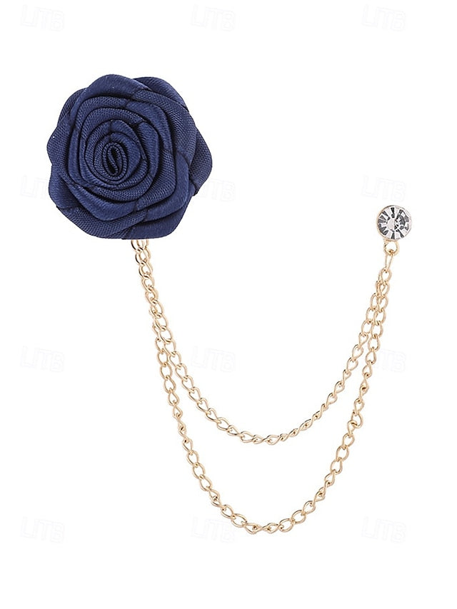 Chain – Lapel Red Men's Rose Pin with Gold Elegant