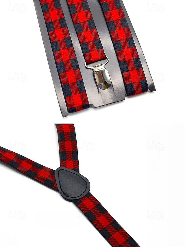 Men's Suspender Adjustable Tie Plaid and Christmas Set Bow