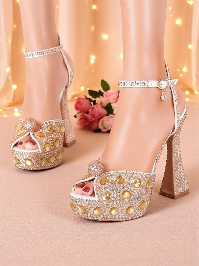 Heel Women's High with Rhinestone Platform Matching Sandals