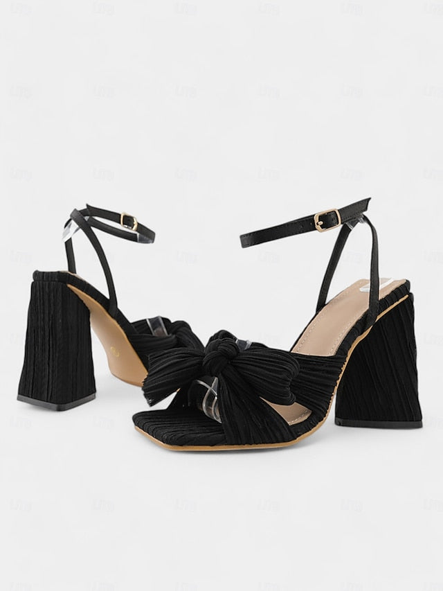 Block Knot Textured Sandals Detail and Rose Gold Heel with
