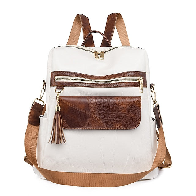 et sac à dos vintage en cuir avec pompon et similicuir pour femme