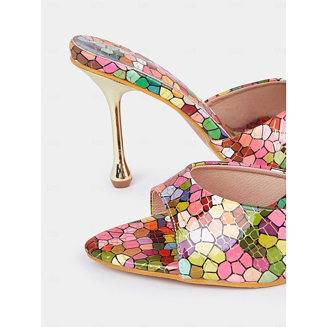 Print – Mules Women Multicolor High Colorful Heels for Mosaic
