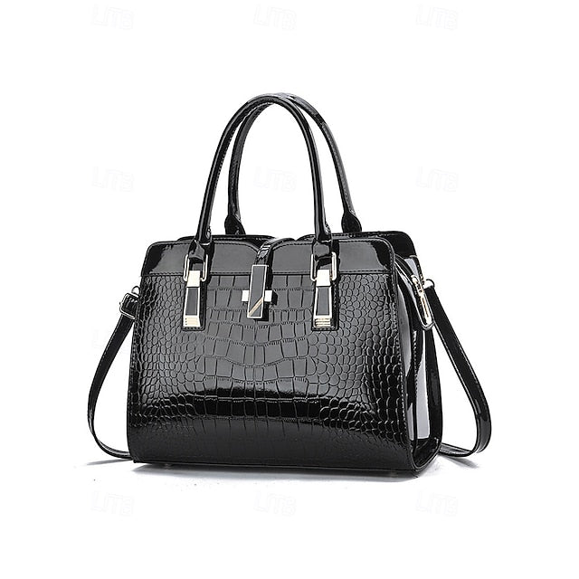 Sac à main femme en cuir verni imitation croco bordeaux