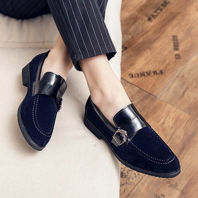 with Leather and Strap Metal Men's Loafers Suede Patent