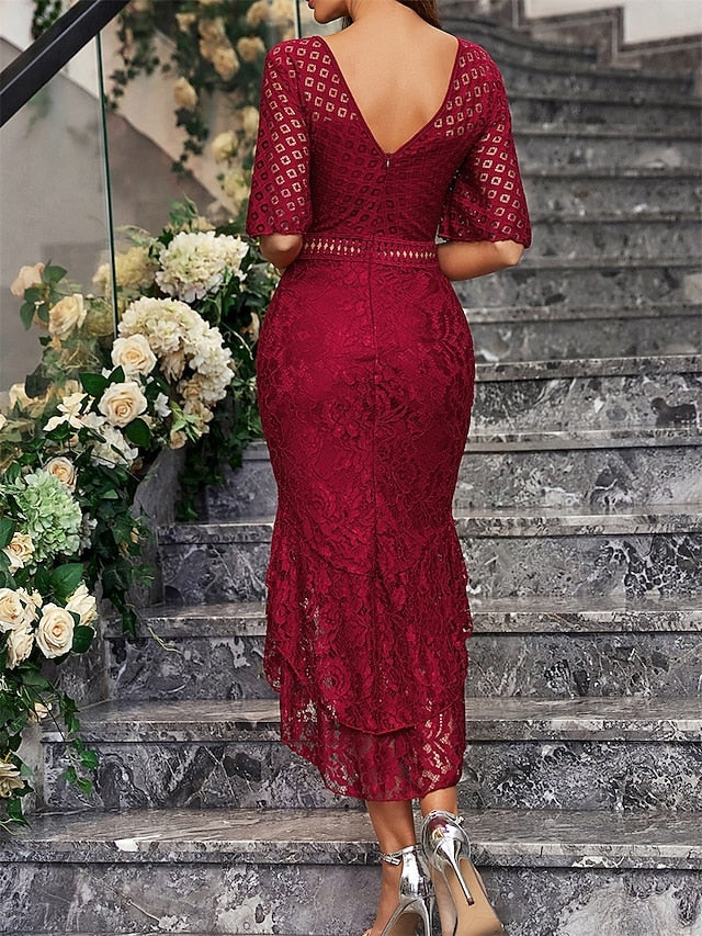Mother Bride Dress Neck Simple Party Elegant the Crew of