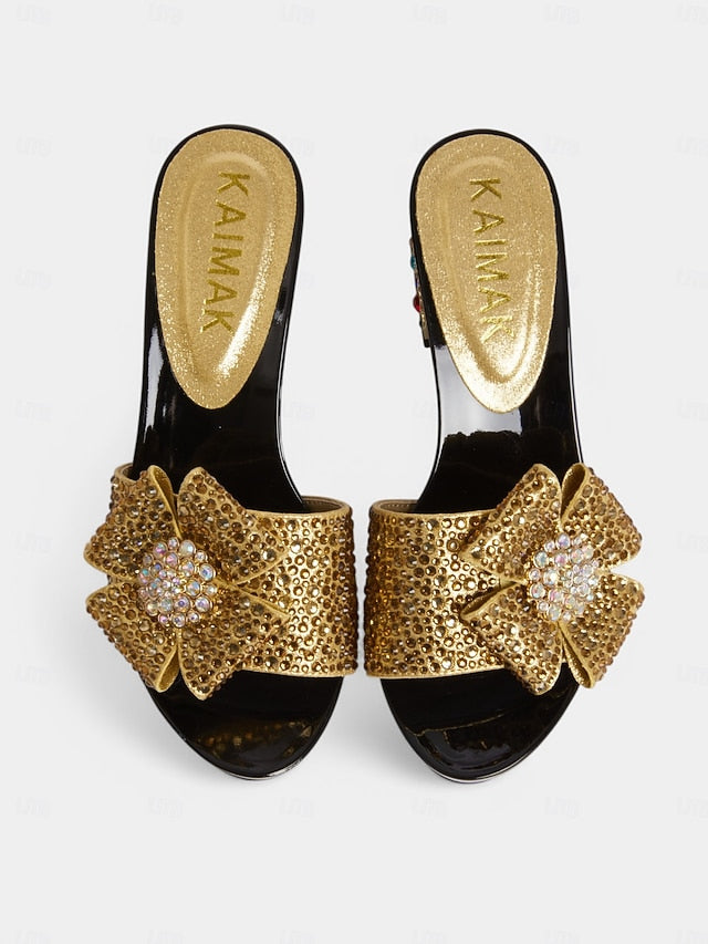 Heel High Clutch with Sandals Matching Bow Sparkling Rhinestone