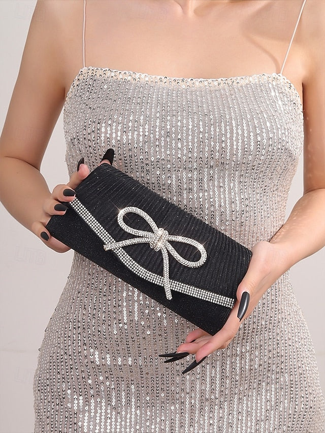 Blue Rhinestone Clutch Purse with Bow Glitter Accent