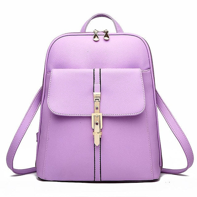 Sac à dos en similicuir noir pour femme avec fermoir doré