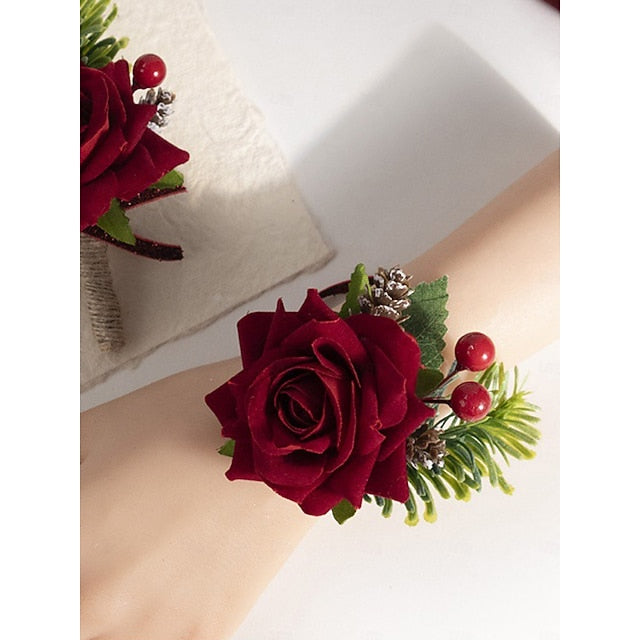 Christmas Rose Red Women's Set and Corsage Boutonniere