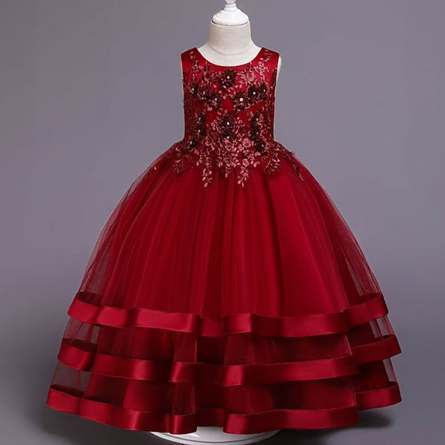Wedding Girls' Colored Solid Sleeveless Party Kids Dress