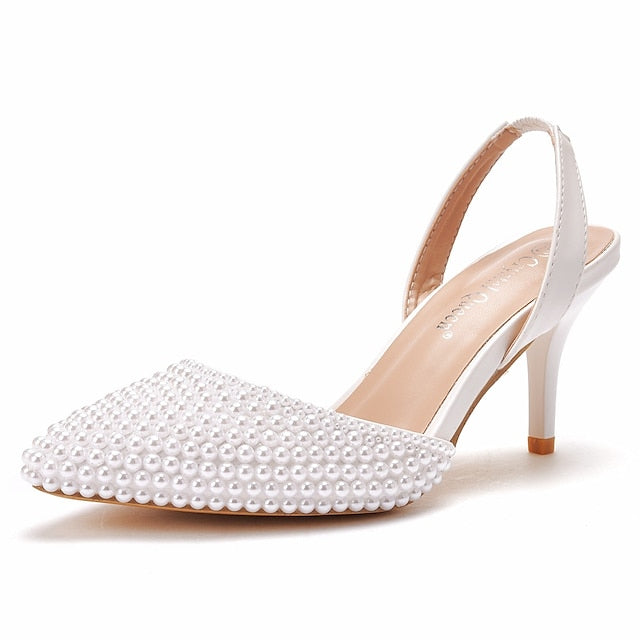 with Pearl Women's Slingback Embellishments White – Heels