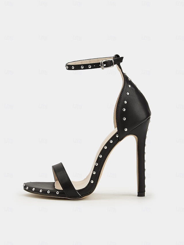 Stiletto Embellishments Black - Silver with Stud Sandals