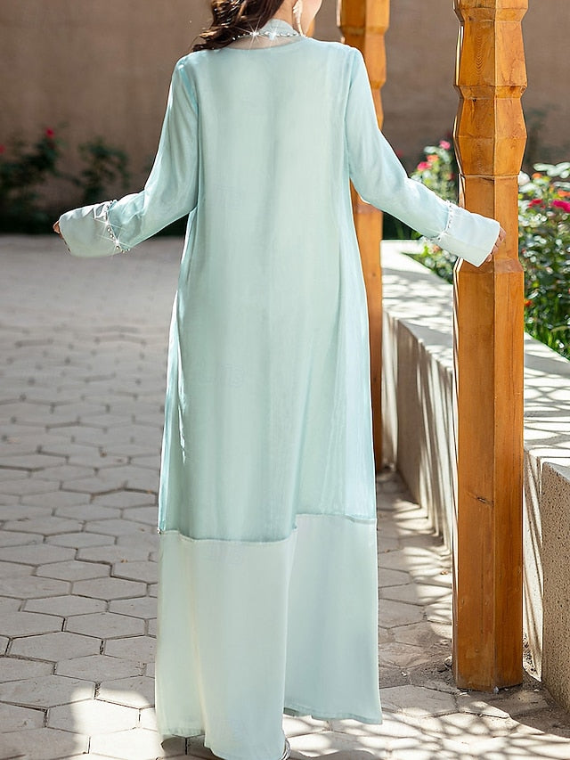 Mother Elegant Bride Crew of Floor Neck the A-Line Dress Vintage