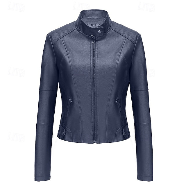 Faux Comfortable Women's Jacket Pocket Zipper Leather