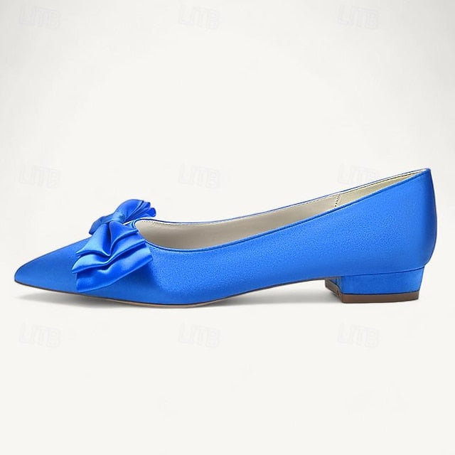 Bowknot Party Low Flats Pointed Shoes Wedding Heel Women's