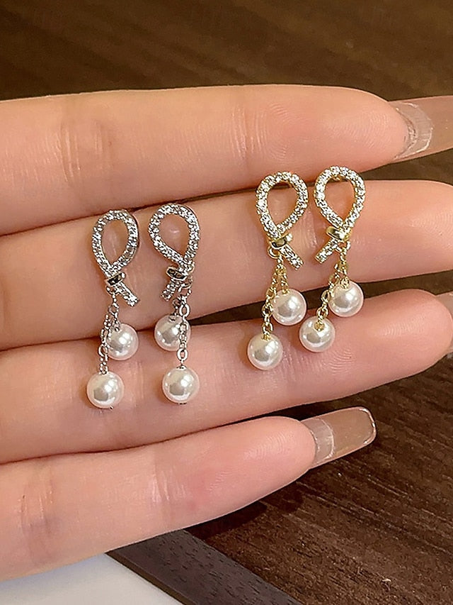 teardrop Women's rhinestone with earrings pearl imitation