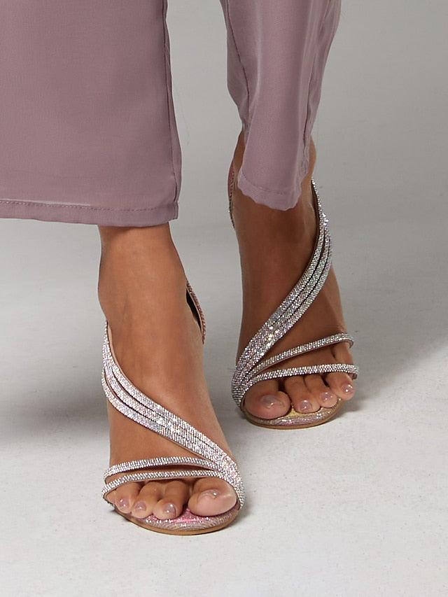 Sandals Crystal Strappy Women Heel Rhinestone – High for