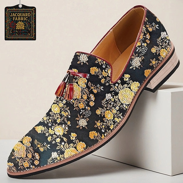 with Jacquard Tassels Floral Loafers Pattern for Men's