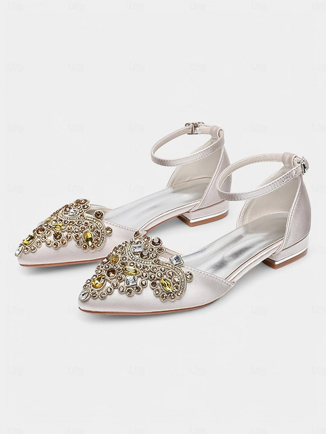 – Gemstone Vintage Pointed-Toe Style Green Embellished Flats