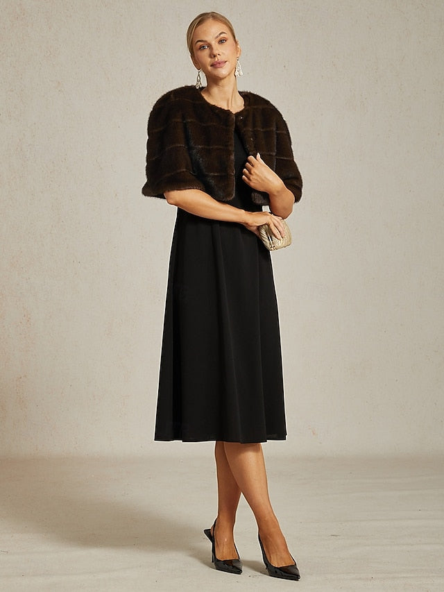 Women's Wrap Formal Faux Cocktail Fur Shrug Party Brown