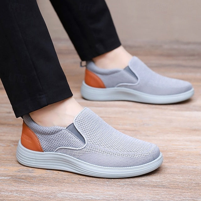 – Knit Navy Stretch Slip-On Sneakers Breathable Men's
