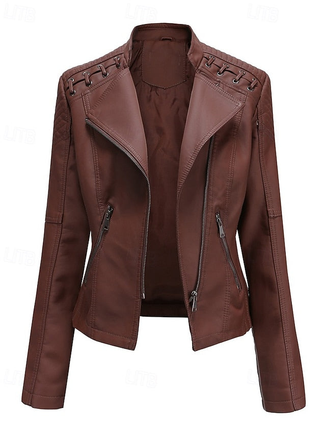 Pocket Leather Comfortable Jacket Zipper Faux Women's