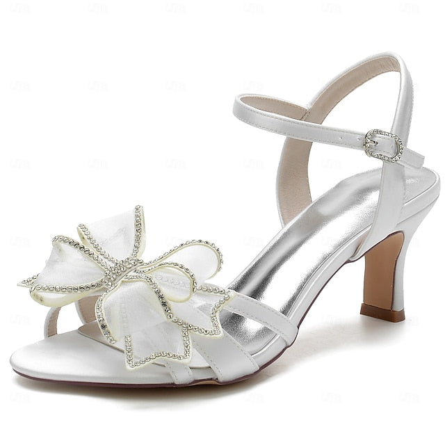Luxury Detail Sandals Bridal with Bow Rhinestone Kitten Heel –