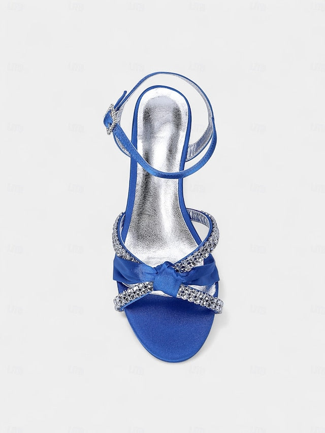 Sandals - Satin Wedge Rhinestone Dress Knot Green Women's