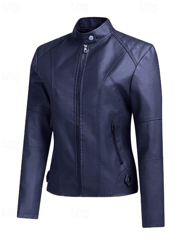 Faux Jacket Pocket Comfortable Leather Zipper Women's