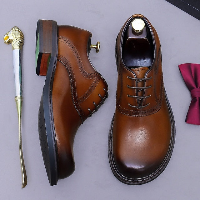 First Oxford Genuine Shoes- Men's Dress Layer Leather