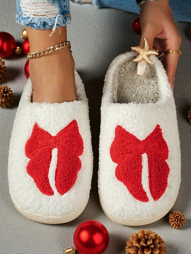 Women's with Soft Slippers and - Bowknot Design Red White