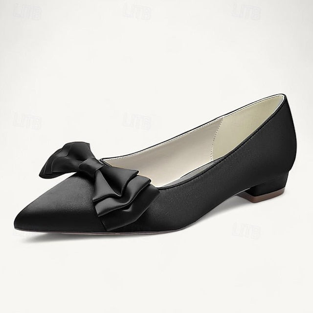 Bowknot Party Low Flats Pointed Shoes Wedding Heel Women's