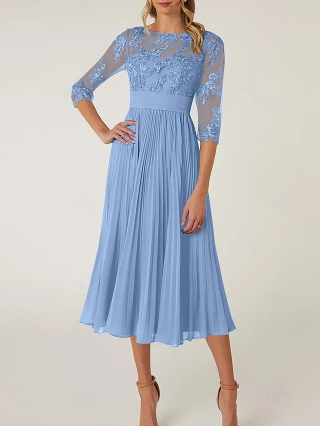 Mother Bride the Dress Neck Wedding Elegant Guest of A-Line Crew