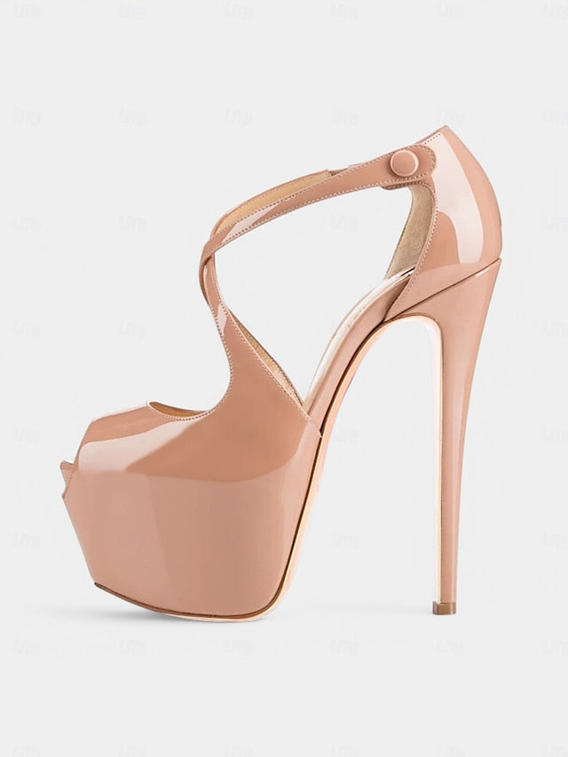 Heels Red Platform Black with Cross Stiletto Leather Patent and