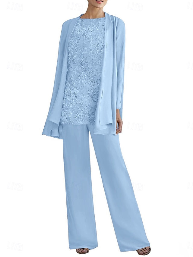 Mother Pantsuit Bride Elegant Crew Piece of Dress 3 Neck the