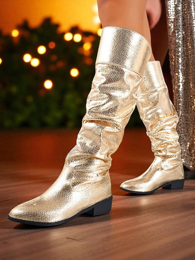 High Gold Slouch - Women's Metallic Shiny Knee Party Boots
