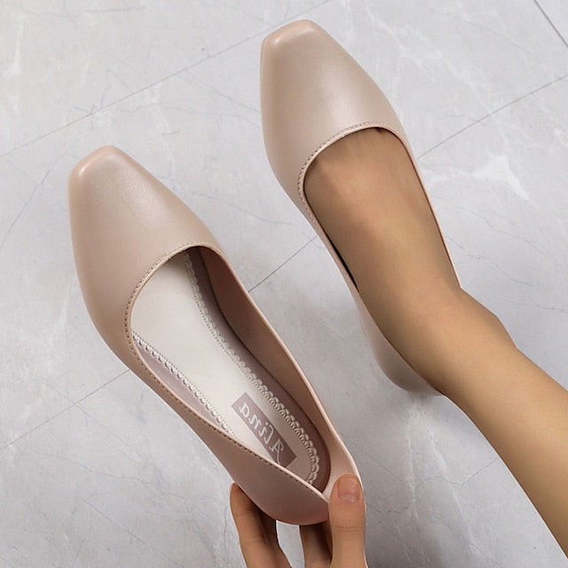 – Classic Heel Women's Toe Slip-On Black Low Pumps Round