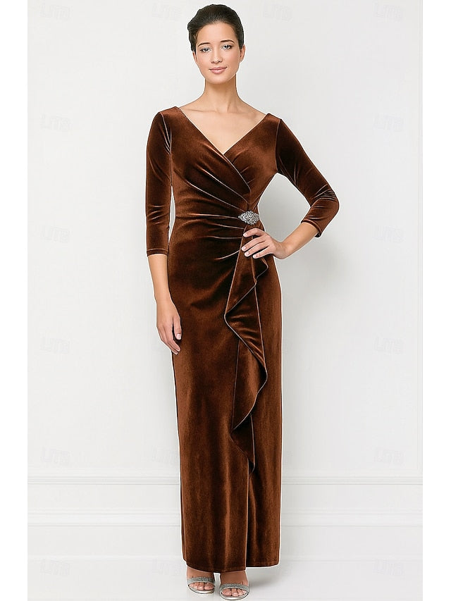 Vintage V / Elegant Sheath Neck the Bride Column Mother Dress of