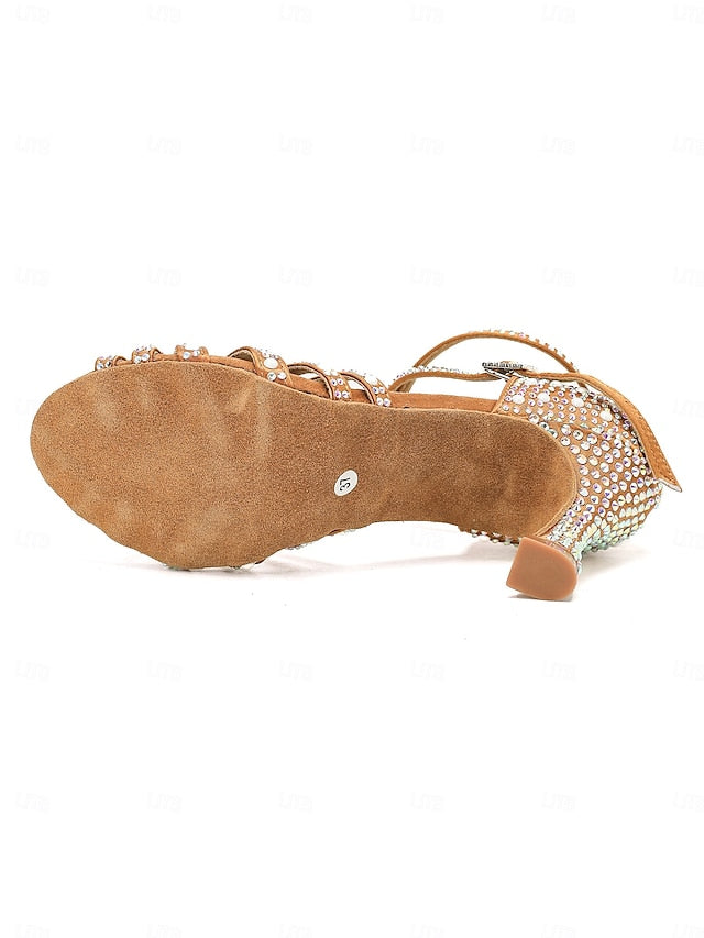with High Tan Heel Latin Sandals Rhinestone-Embellished Dance