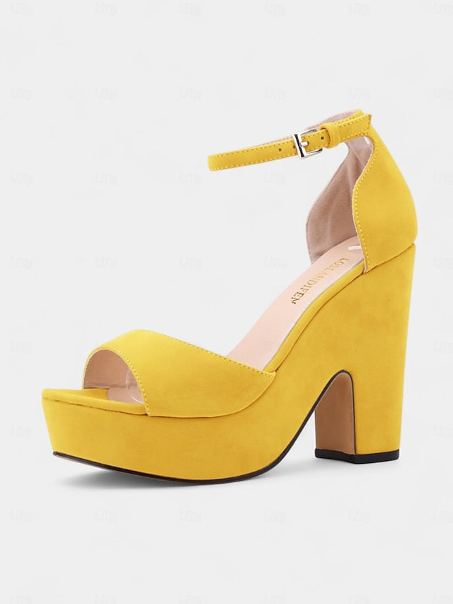 - Nude Suede Chunky Women's Platform Heel Sandals Block