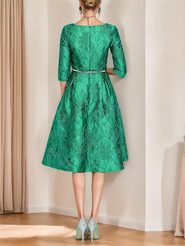 V Tea Dress Bride Mother Elegant of Neck Minimalist the A-Line